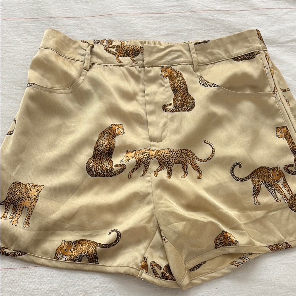 NWT Satiny Leopard Print Tan Women's Shorts